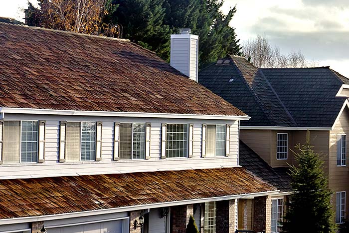 View of two homes with wood shingles in Denver